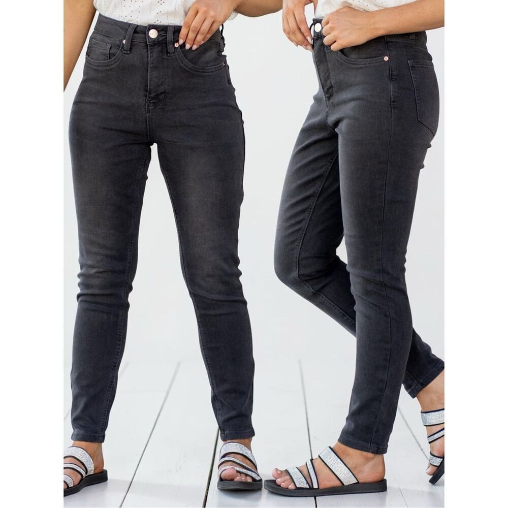 Black Wash Plus High Rise Tummy Control Skinny Jeans Stretch Sculpting Jegging - Picture 3 of 16